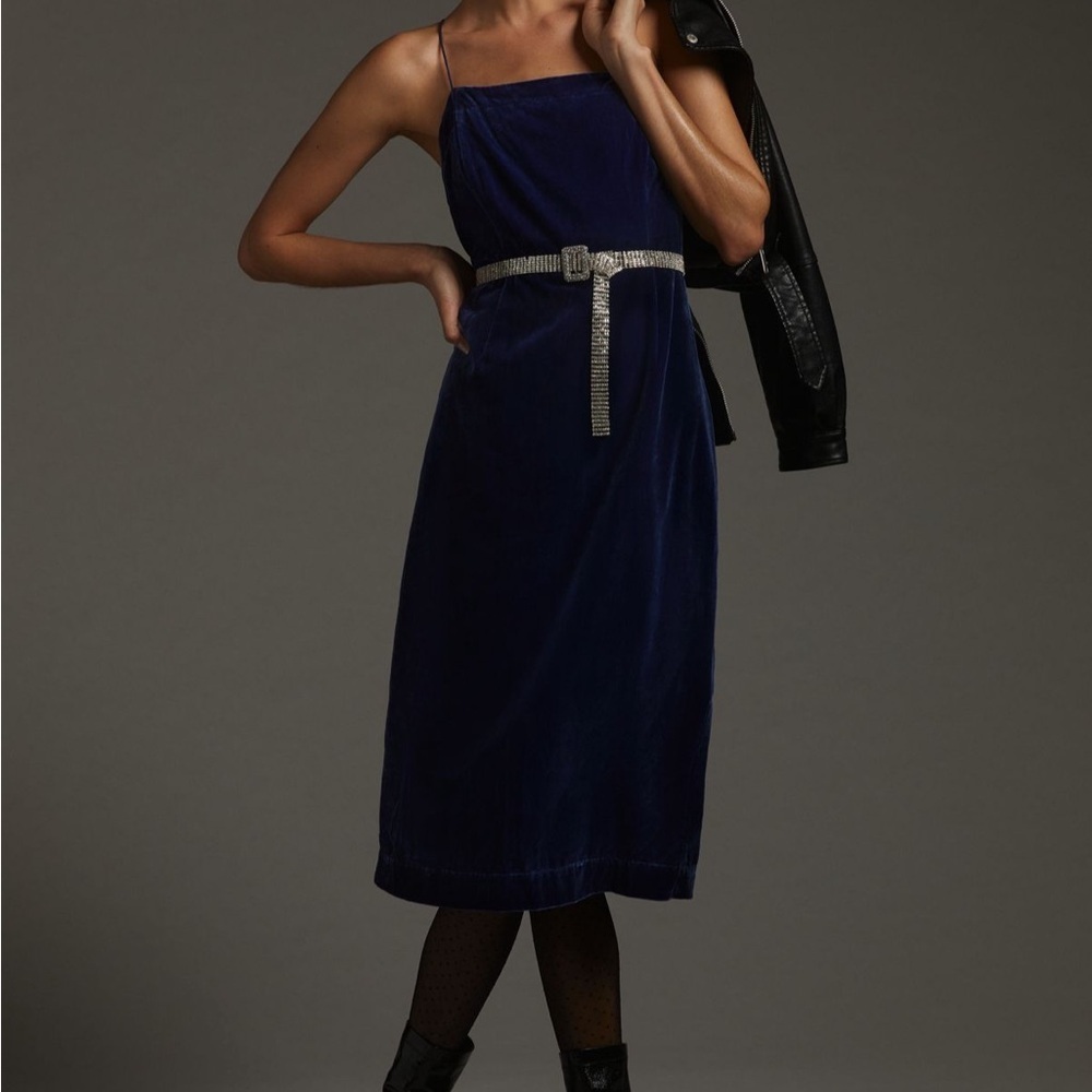 Anthropologie velvet slip midi dress Sapphire 14